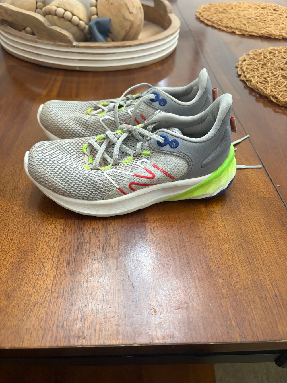 New Balance Gray Sneakers with Neon Lime and Blue Accents